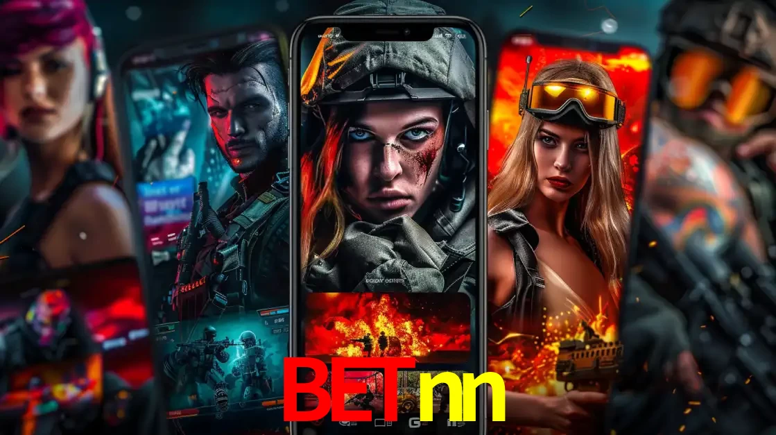 Montagem de telas de celular mostrando diversos personagens, masculinos e femininos, de um jogo de tiro, ilustrando a diversidade de equipes de e-sports para apostar no betnn.