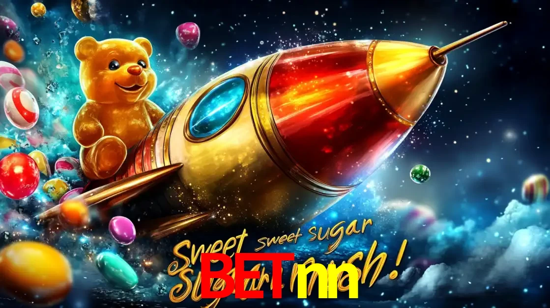 Arte promocional do jogo de slot Sugar Rush, com um urso de pelúcia em um foguete viajando pelo espaço de doces, um dos jogos divertidos disponíveis no cassino betnn.