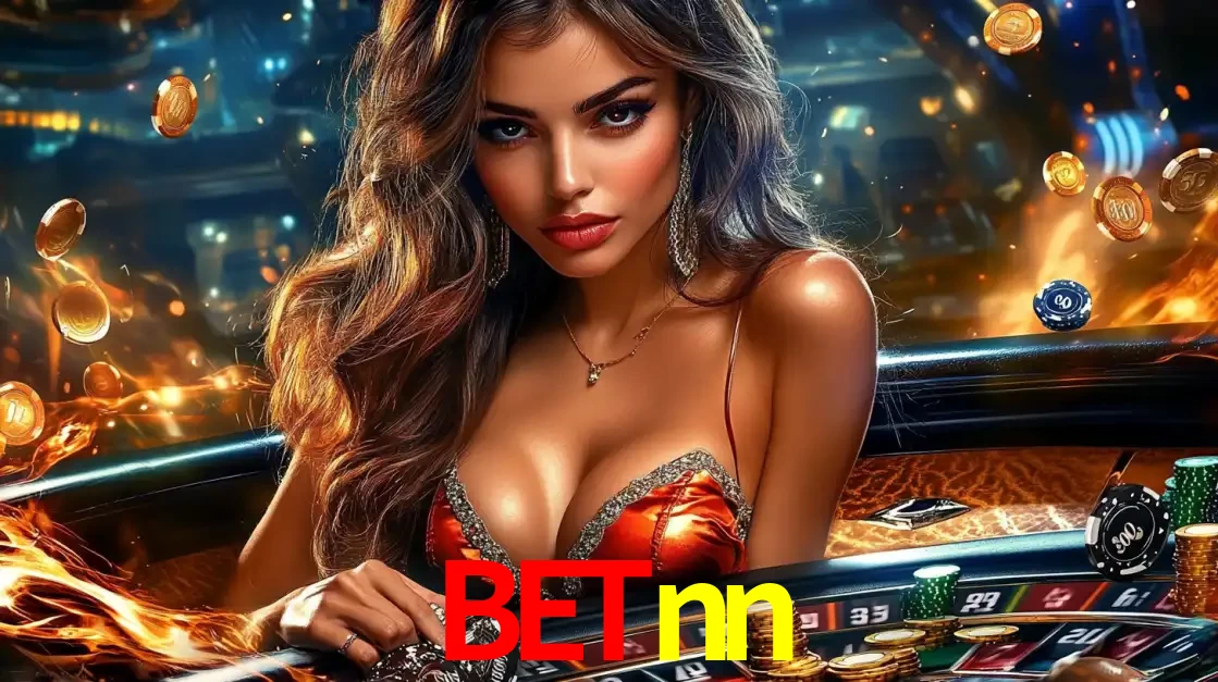 Mulher glamourosa em uma mesa de roleta com um fundo de chamas e moedas voadoras, pronta para fazer sua aposta e ganhar grandes prêmios no cassino ao vivo betnn.